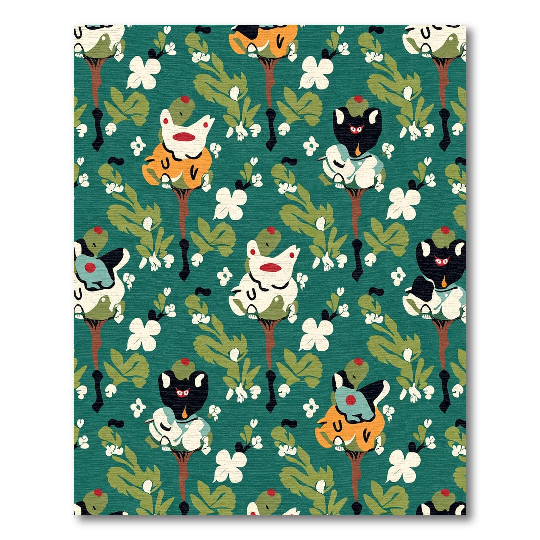 Whimsical Folk Art Tree Creatures Rug