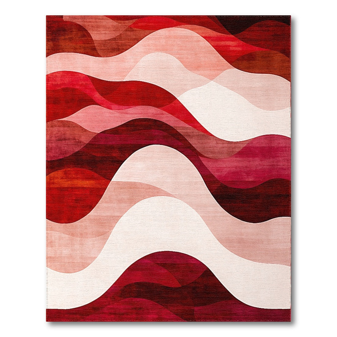 Abstract Red Layered Waves Rug