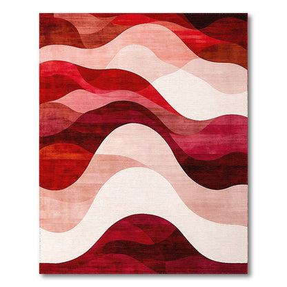 Abstract Red Layered Waves Rug