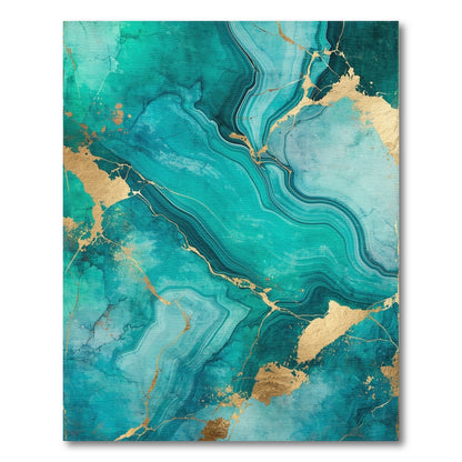 Teal Gold Veined Marble Rug