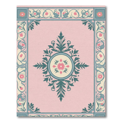 Pale Pink Floral Medallion Border Rug