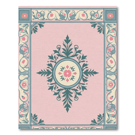 Pale Pink Floral Medallion Border Rug