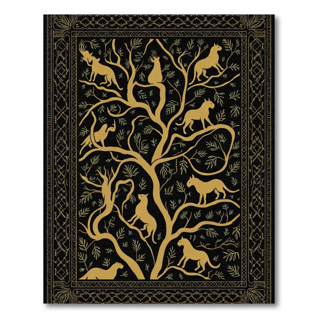 Golden Feline Tree Of Life Rug