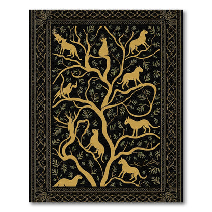 Golden Feline Tree Of Life Rug