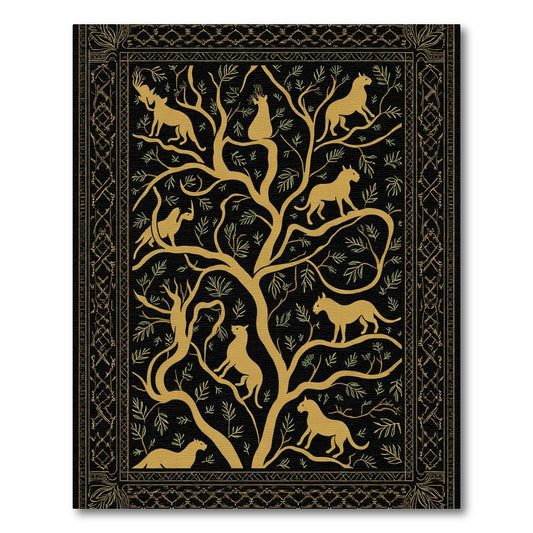 Golden Feline Tree Of Life Rug
