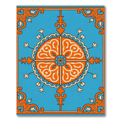 Vibrant Orange Medallion Blue Square Rug