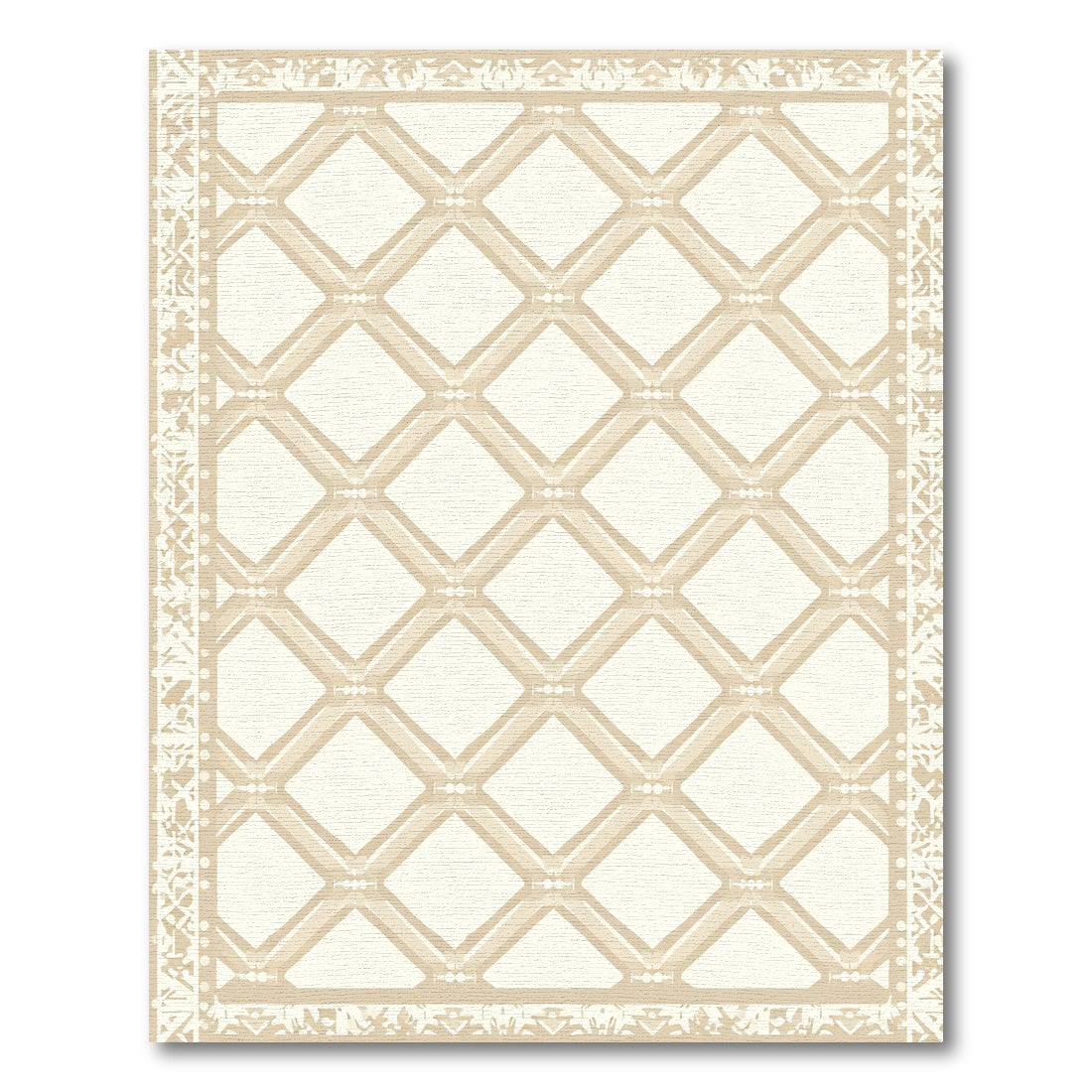 Geometric Beige Diamond Lattice Border Rug
