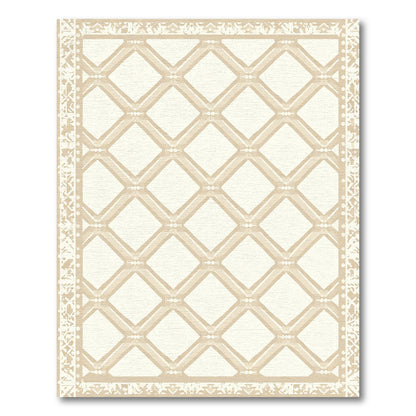 Geometric Beige Diamond Lattice Border Rug