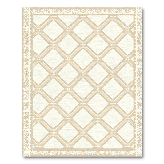 Geometric Beige Diamond Lattice Border Rug