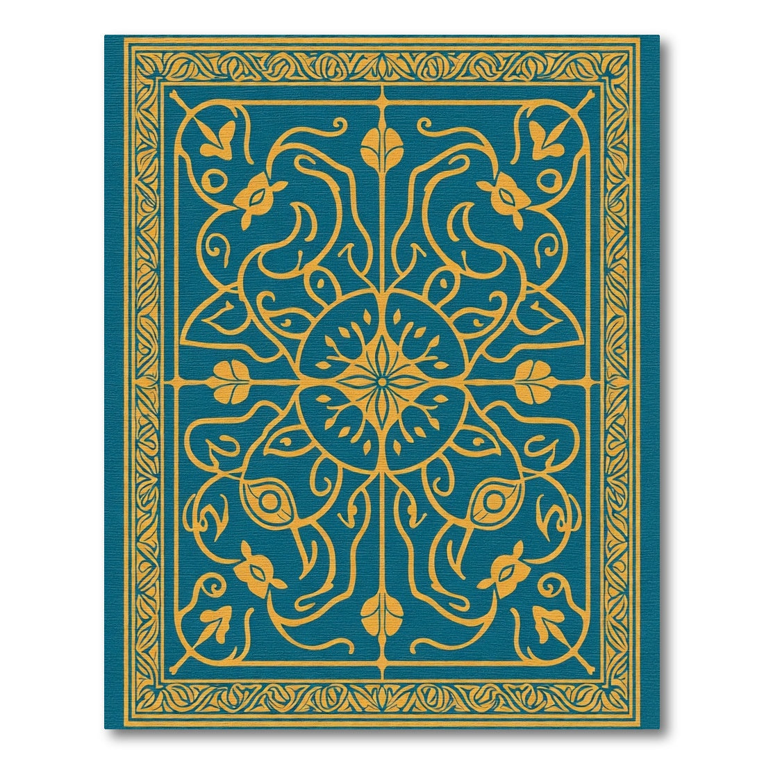Teal and Gold Floral Mandala Rug