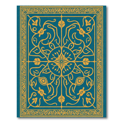 Teal and Gold Floral Mandala Rug