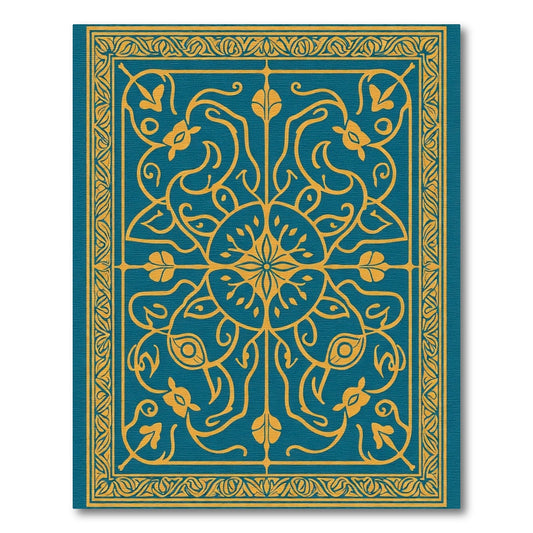 Teal and Gold Floral Mandala Rug