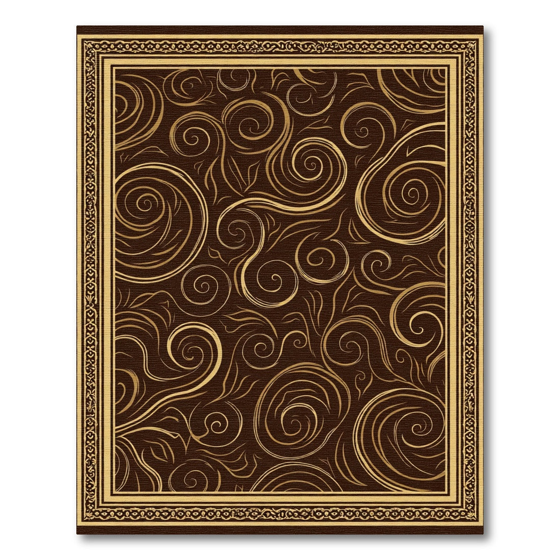 Rich Brown Gold Swirl Border Design Rug