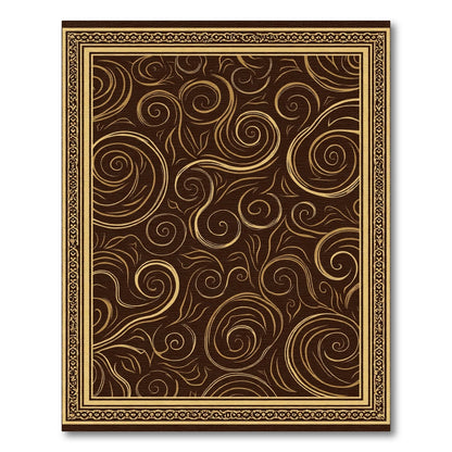 Rich Brown Gold Swirl Border Design Rug