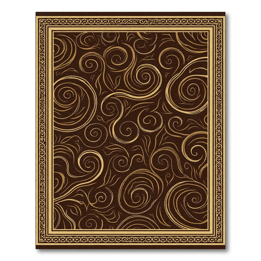 Rich Brown Gold Swirl Border Design Rug