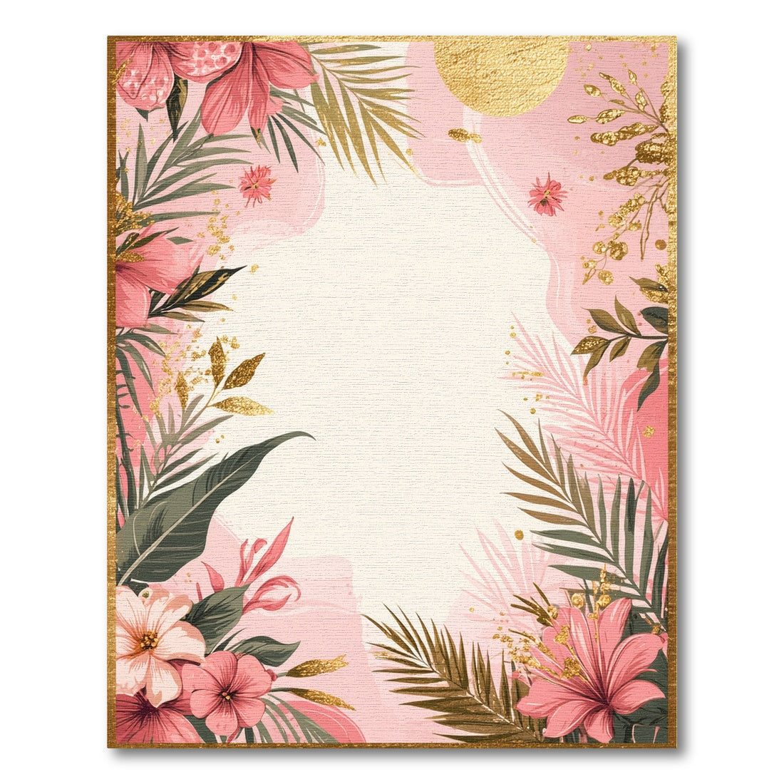 Pink Floral Vintage Pink Floral Gold Washable Area Rug