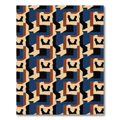 Geometric Abstract Brown Blue Beige Rug
