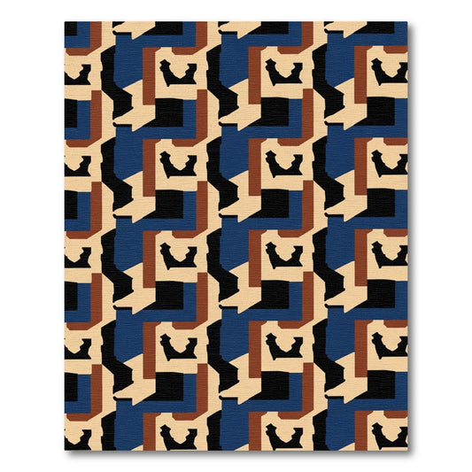 Geometric Abstract Brown Blue Beige Rug