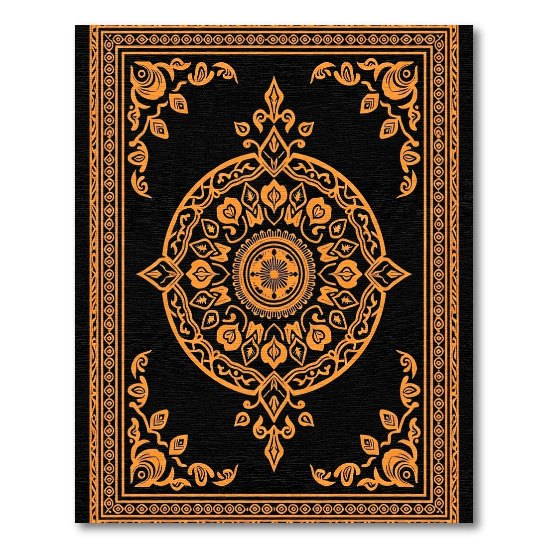 Orange Floral Medallion Frame Rug