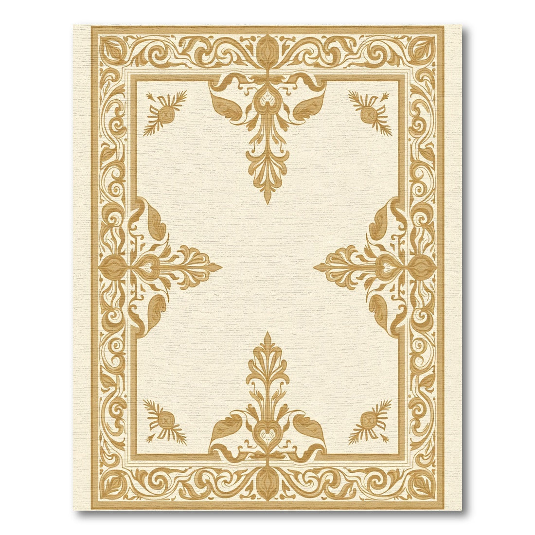 Golden Ornate Scrollwork Border Rug