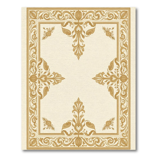 Golden Ornate Scrollwork Border Rug