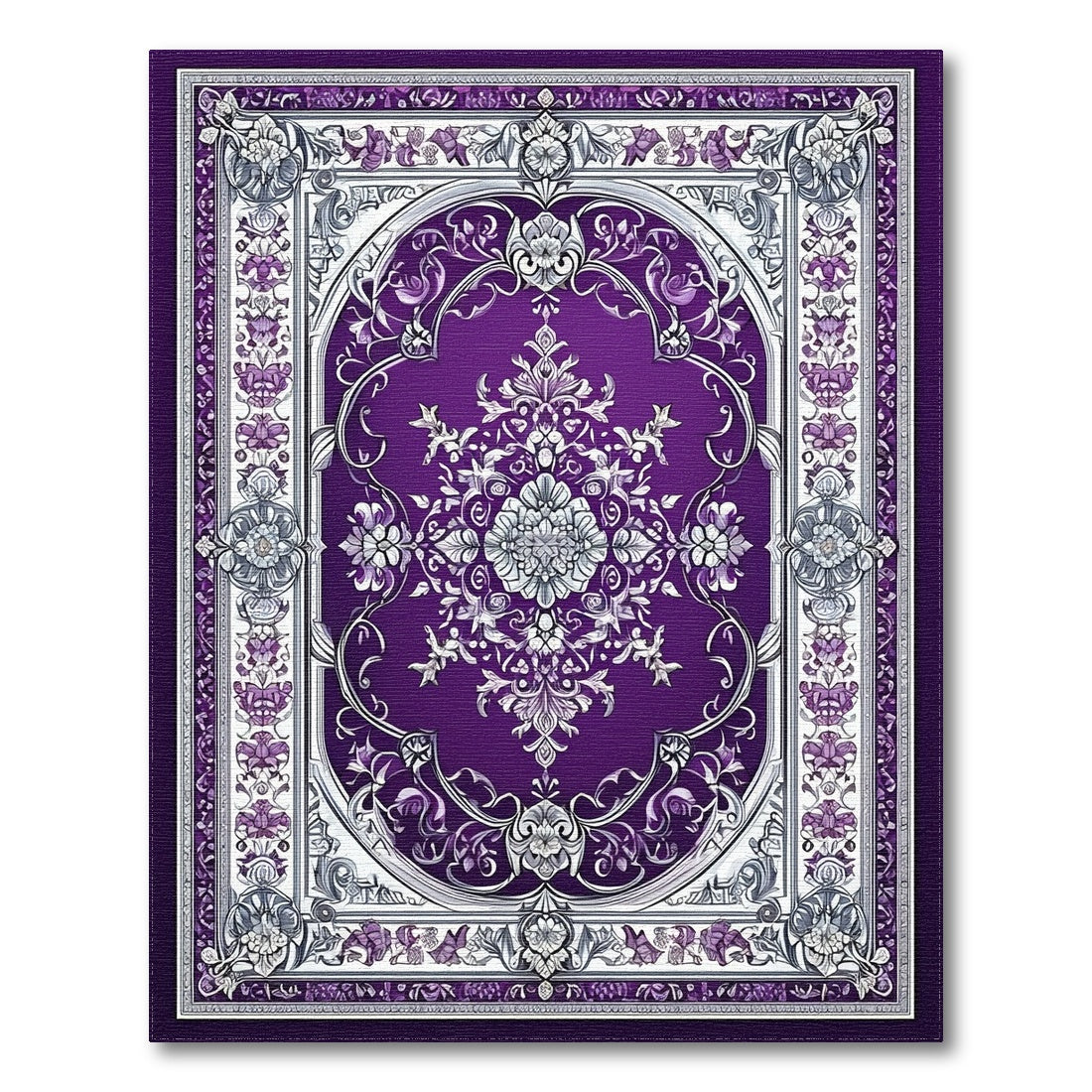 Traditional Persian Purple Floral Medallion Area Rug