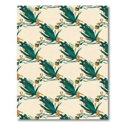 Green Orange Abstract Leaf Garden Rug