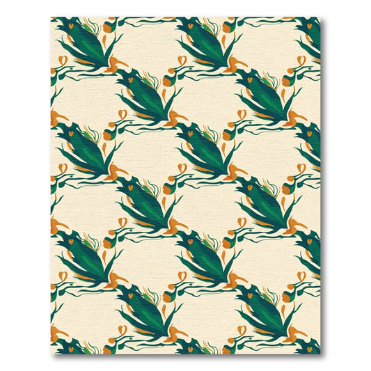 Green Orange Abstract Leaf Garden Rug