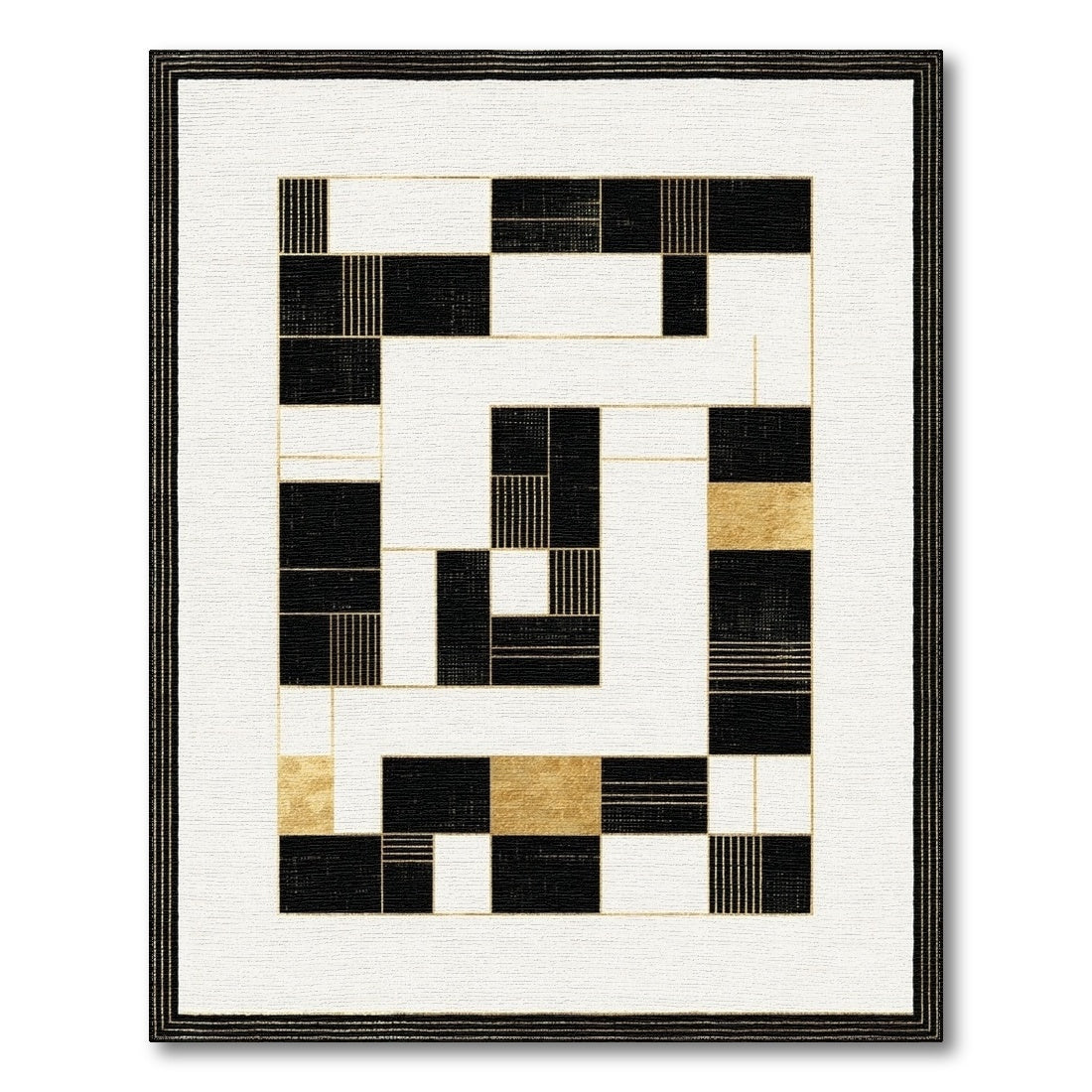 Black and White Black Gold Geometric Modern Area Rug