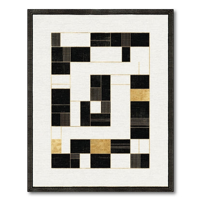 Black and White Black Gold Geometric Modern Area Rug