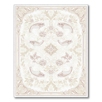 Beige Koi Fish Floral Vintage Area Rug