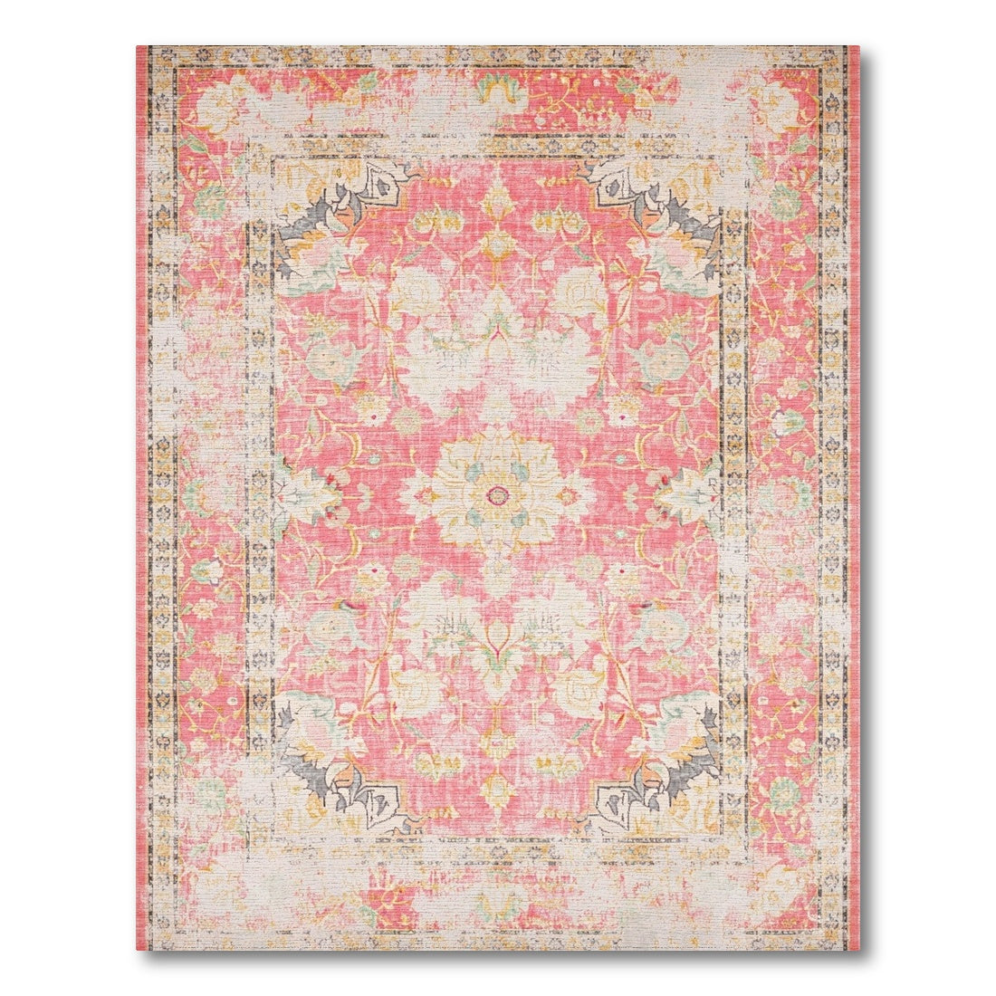 Pink Distressed Floral Vintage Distressed Vintage Area Rug