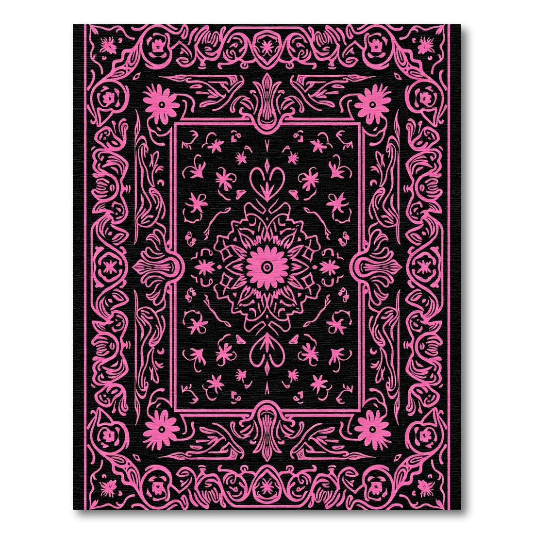Bright Pink Floral Medallion Art Rug