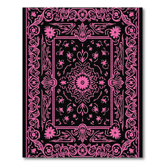 Bright Pink Floral Medallion Art Rug