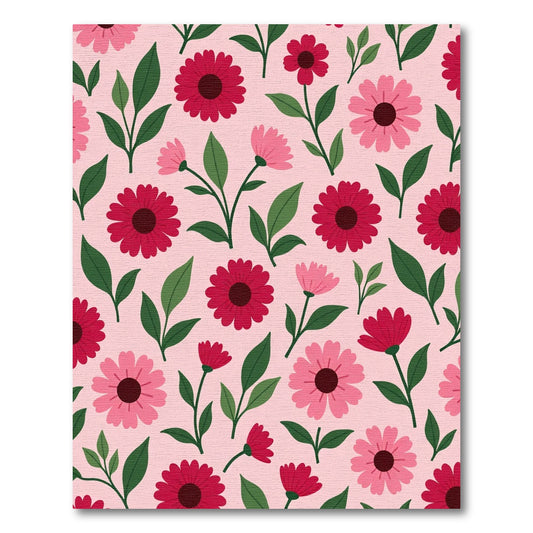 Crimson Pink Floral Foliage Pattern Rug