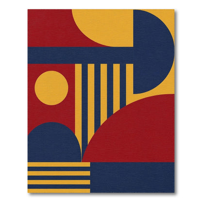 Bold Geometric Red Blue Yellow Area Rug
