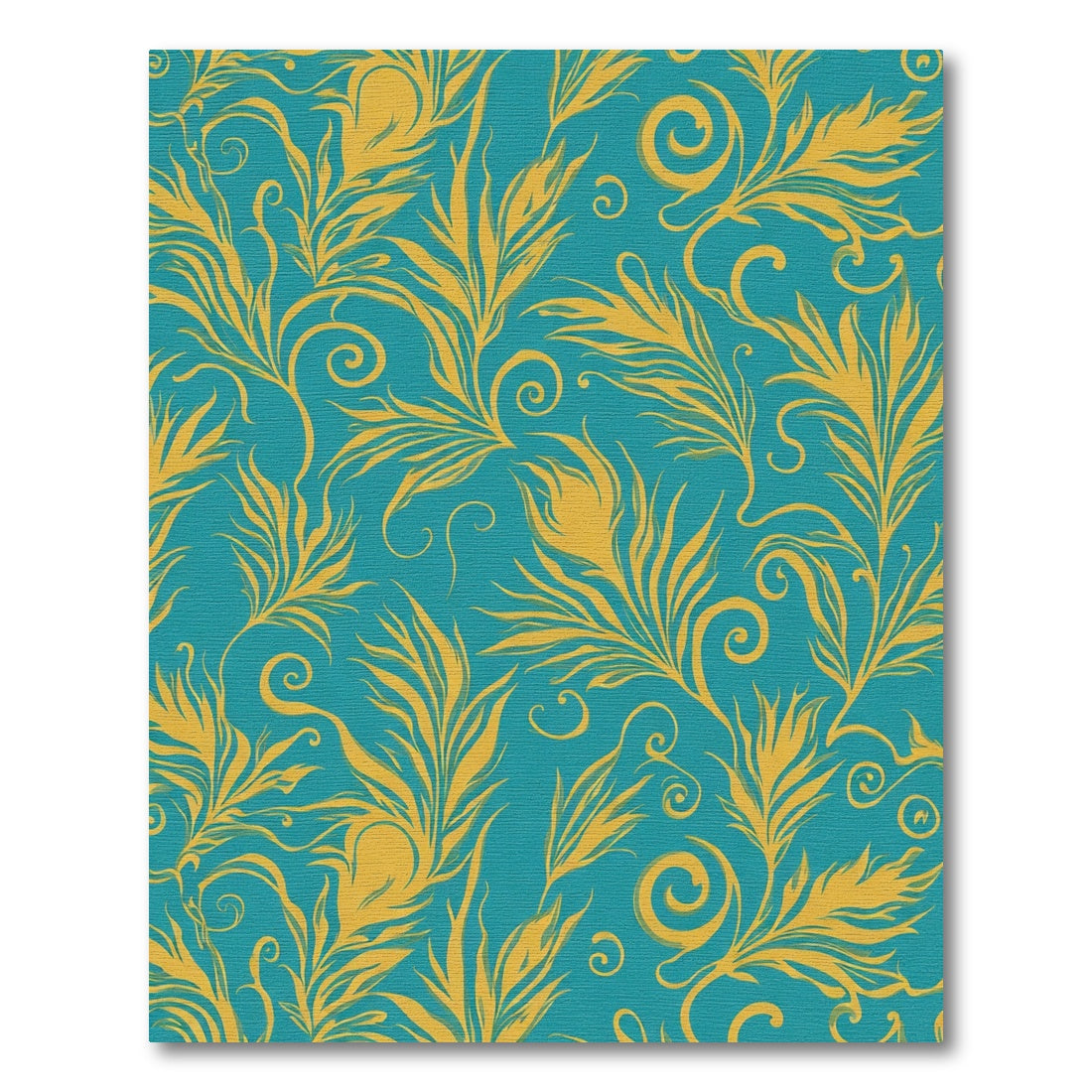 Golden Teal Swirl Feather Romance Rug