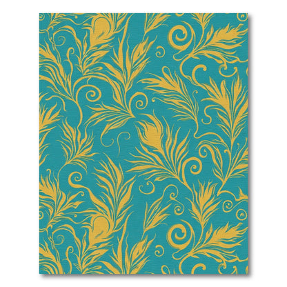 Golden Teal Swirl Feather Romance Rug