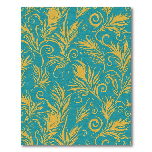 Golden Teal Swirl Feather Romance Rug