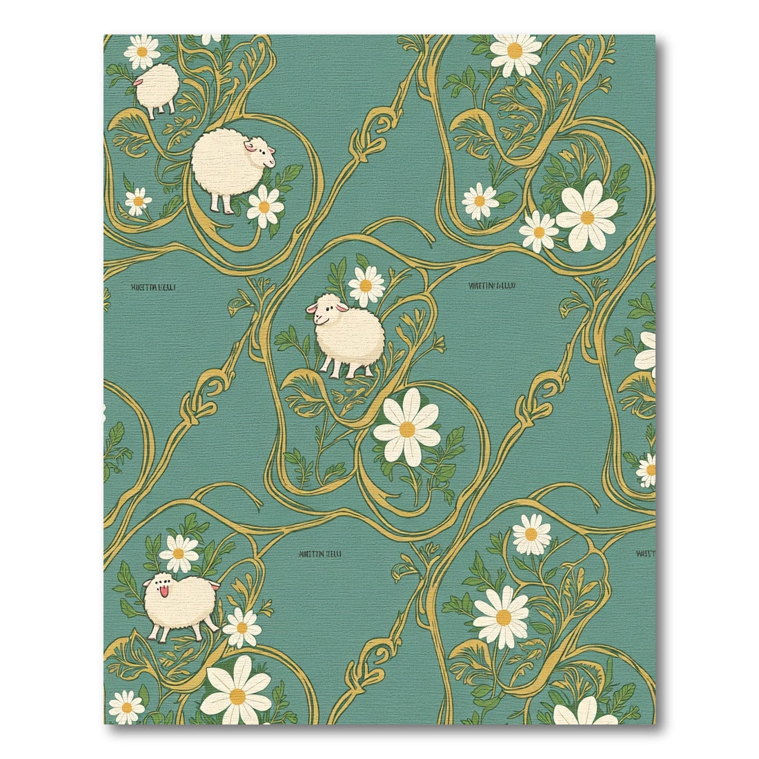 Whimsical Sheep Daisy Vine TealRug Rug
