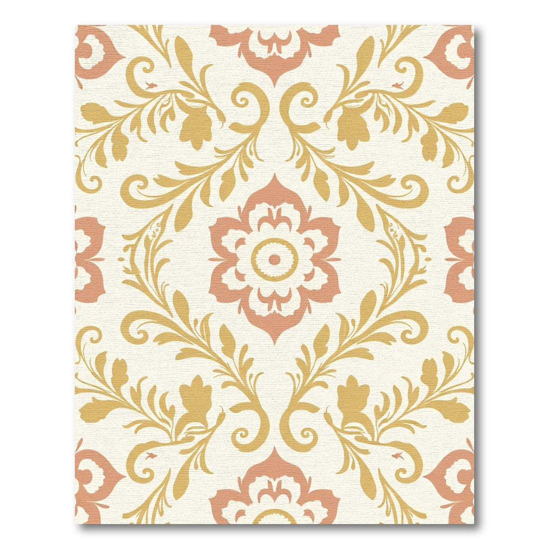 Coral Gold Floral Scroll Ornament Rug