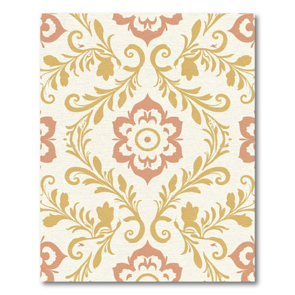 Coral Gold Floral Scroll Ornament Rug