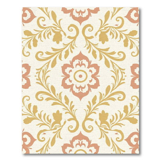 Coral Gold Floral Scroll Ornament Rug