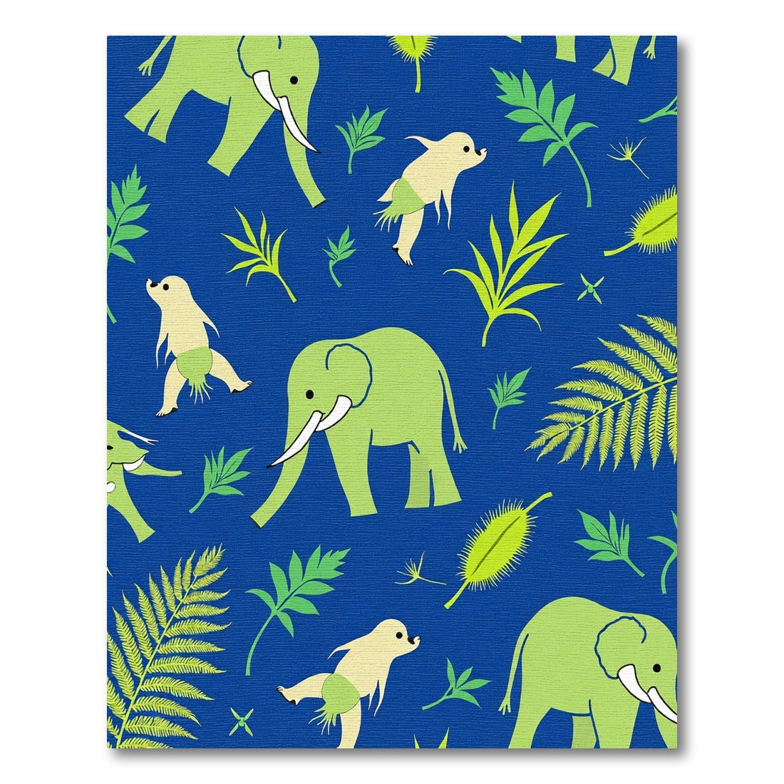 Whimsical Green Elephants Jungle Foliage Rug