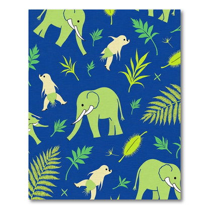 Whimsical Green Elephants Jungle Foliage Rug