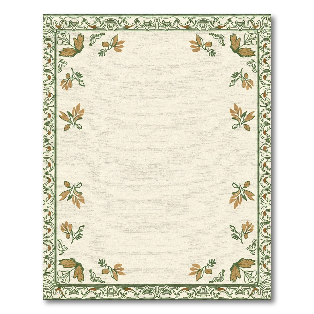 Ornate Green Border Golden Leaf Arrangement Rug