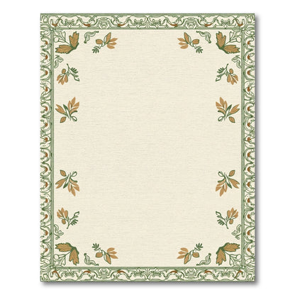 Ornate Green Border Golden Leaf Arrangement Rug