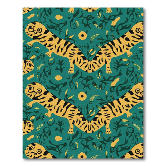 Whimsical Yellow Tiger Jungle Pattern Rug