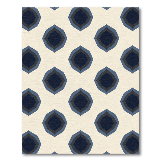 Geometric Dark Blue Ochre Echo Rug