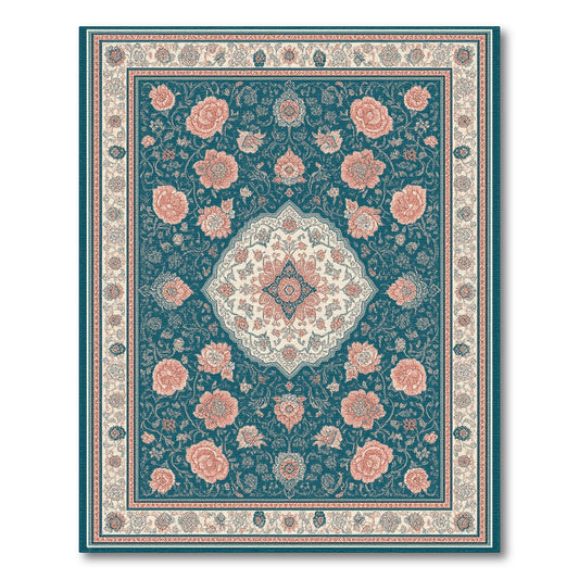 Medallion Teal Floral Medallion Persian Area Rug
